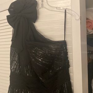 Double layered elegant black/silver one shoulder formal dress